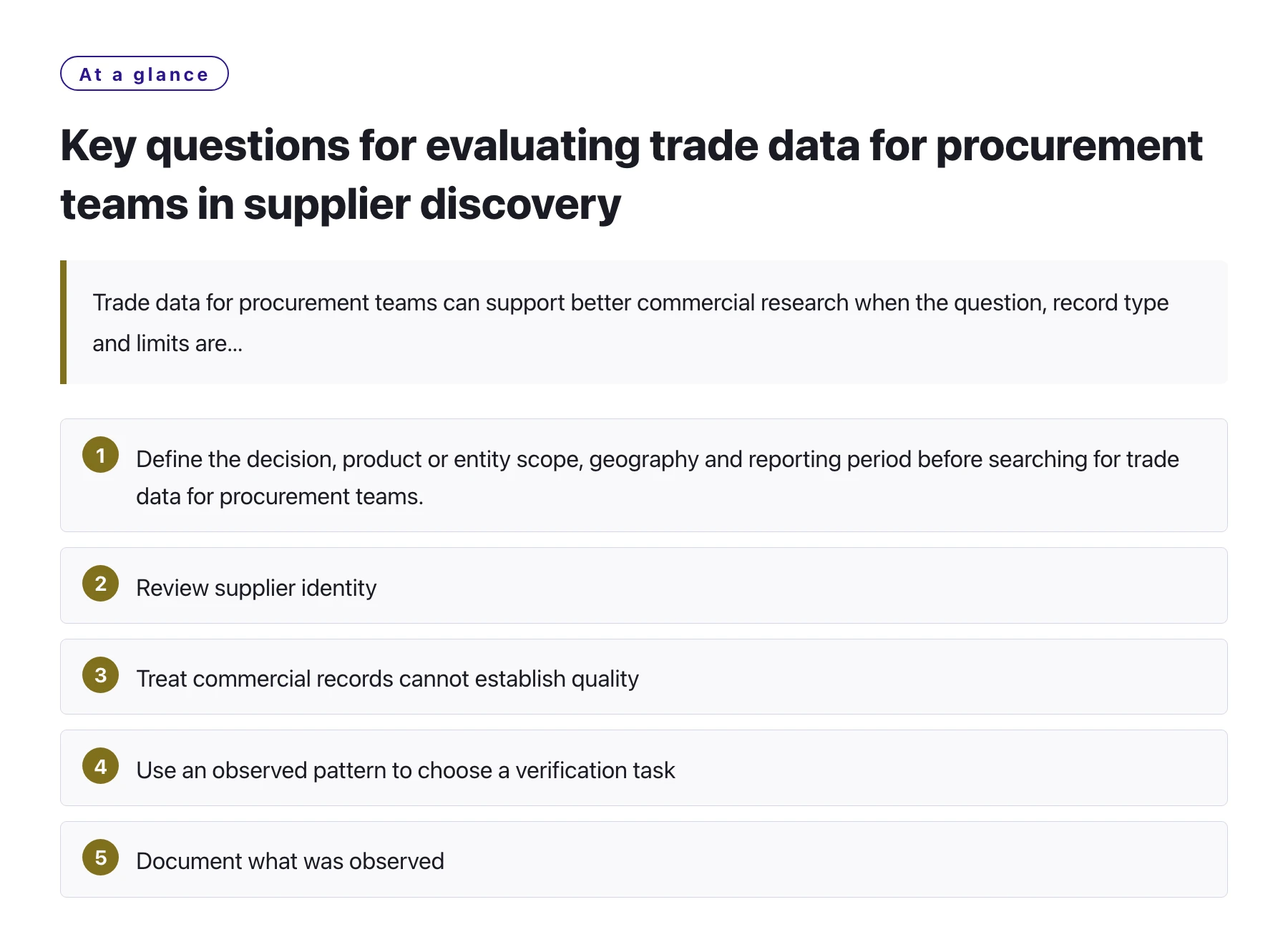 Key questions for evaluating trade data for procurement teams in supplier discovery——全文要点速览